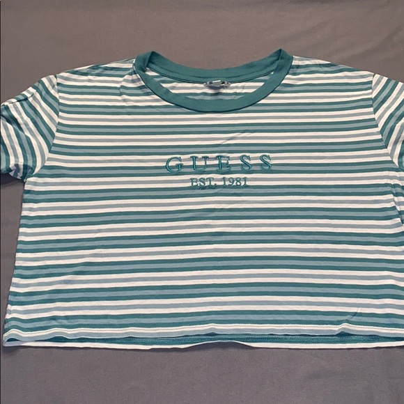 Guess Green Ivory Box Crop Top Tee-Medium - Picture 1 of 3